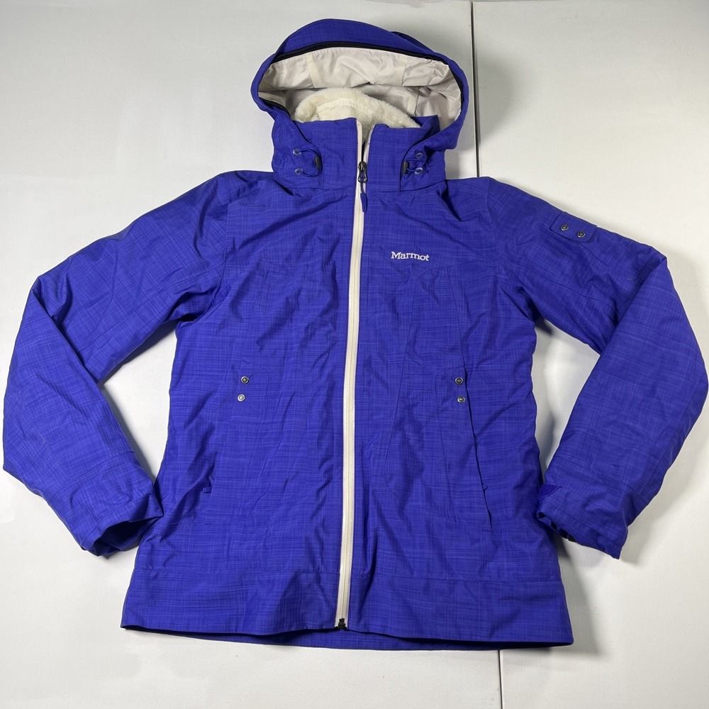 Marmot Ski Jacket Womens Fleece Lined Hooded Blue Purple Insulated Winter Size S